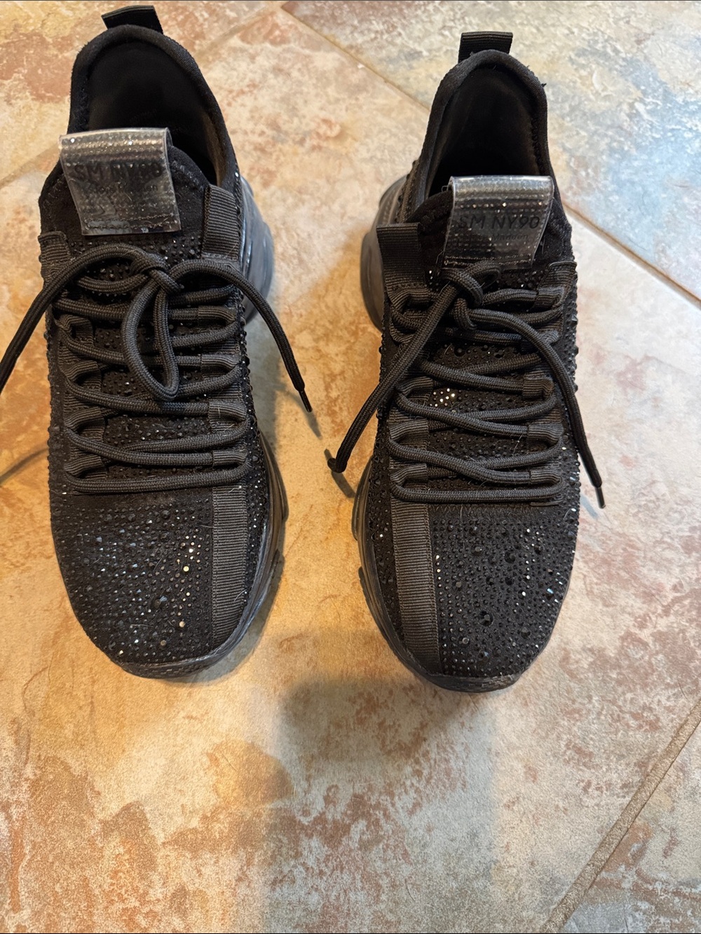 Steve Madden Black Knit Sneakers with Rhinestone Detail